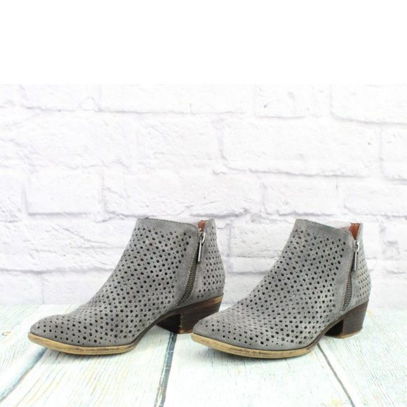 Lucky Brand Gray Suede Side  Zipper  Perforated Ankle Booties Size 6.5 M - Picture 2 of 9